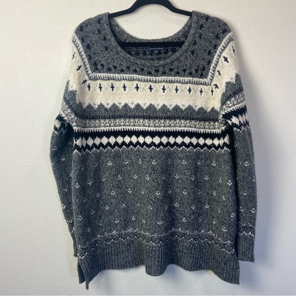 American Eagle L Nordic‎ Wool Blend Gray Long Sleeve Pull Over Sweater
